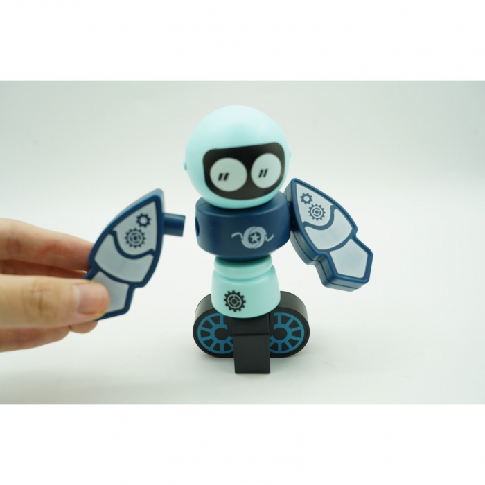 Set inteligent de blocuri magnetice pentru copii, 7 piese, cutie depozitare, robotel, albastru [16]
