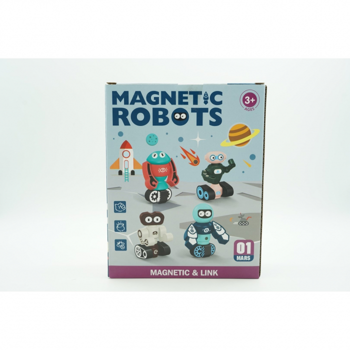 Set inteligent de blocuri magnetice pentru copii, 7 piese, cutie depozitare, robotel, albastru [4]