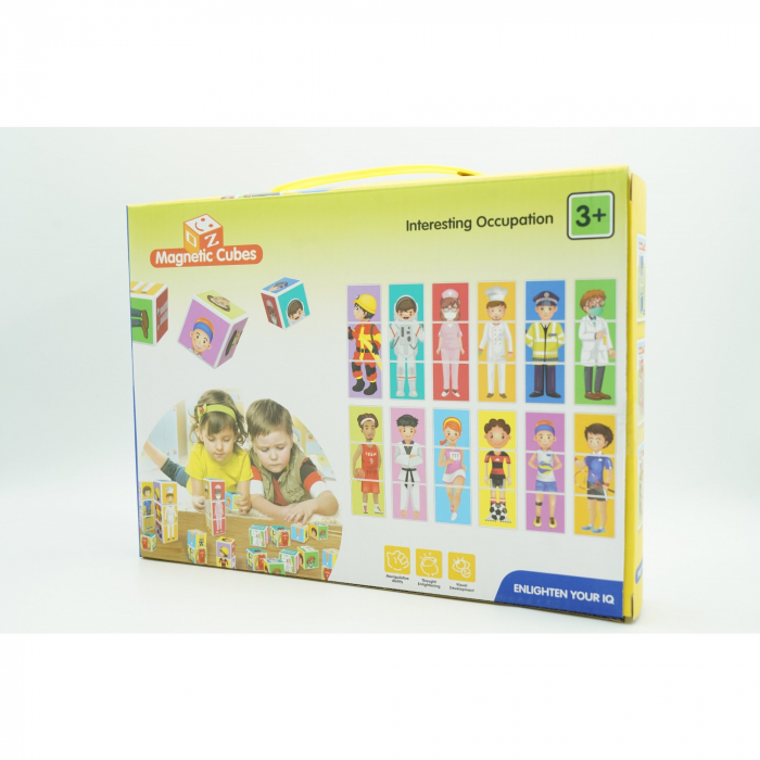 Set inteligent de cuburi magnetice pentru copii, 6 piese, cutie depozitare, puzzle joburi, +3 ani, multicolor [3]