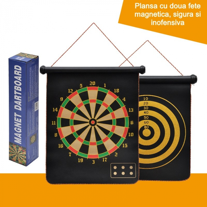 Set Joc Darts Flippy, Doua Fete pentru Joc, 6 Sageti Incluse, Magnetic, Dimensiuni 37 x 40 cm, Design clasic, Multicolor [7]