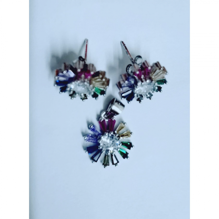 Set, Jolie Silver, Argint 925 Flori Multicolore cu Mijloc Alb Model 2 [1]