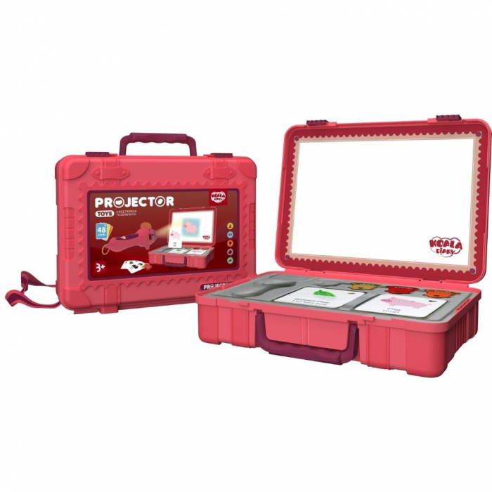 Set jucarie educativa proiector tip lanterna pentru copii, 48 de imagini,carti cu pictograme, cutie depozitare, +3 ani, Rosu [2]