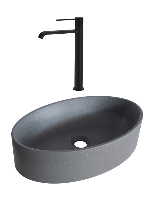 SET Lavoar de baie din granit compozit Arondi + Baterie Dorota negru - Gri [1]