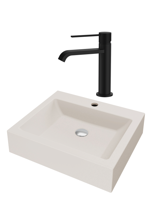 SET Lavoar de baie din granit compozit Timo + Baterie Agata negru - Bej [1]