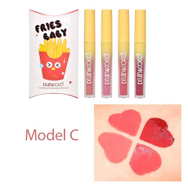 Set Luciu de buze, Kevin&amp;Coco, Fries Baby, 4 Lip Gloss-uri, Stralucire si Hidratare Intensa, Rezistent, Model C, Multicolor [2]