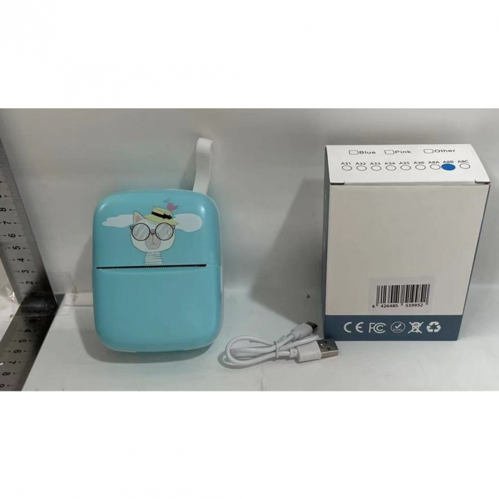 Set Mini Imprimanta Foto Portabila, Flippy, Include: 1x Set de Markere, 5x Role de Hartie Termica, 5x Role Hartie Adeziva, Incarcare USB, Bluetooth, Print Alb-Negru, Model Pisica, Albastru [3]
