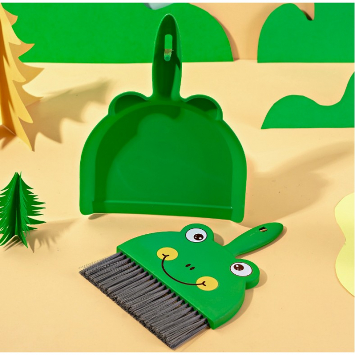 Set Mini Matura si Faras, Flippy, LITTLE CLEANER, Uz Casnic, pentru Birou, Bucatarie, Casa, Model Broscuta, 23 x 18 cm, Verde [2]