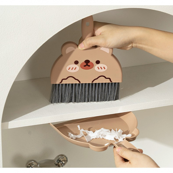 LICHIDARE Set Mini Matura si Faras, Flippy, LITTLE CLEANER, Uz Casnic, pentru Birou, Bucatarie, Casa, Model Iepuras, 23 x 18 cm, Bej [2]