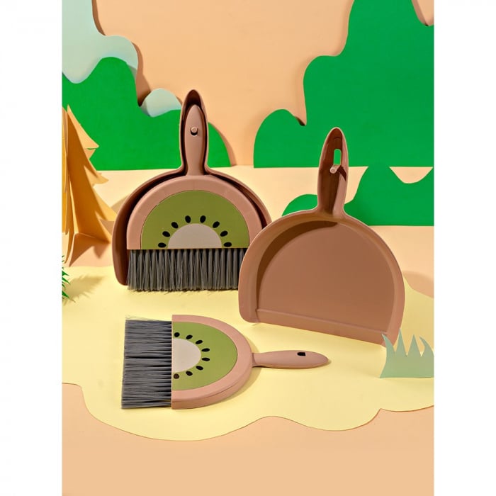 LICHIDARE Set Mini Matura si Faras, Flippy, LITTLE CLEANER, Uz Casnic, pentru Birou, Bucatarie, Casa, Model Kiwi, 23 x 18 cm Maro-Verde [1]