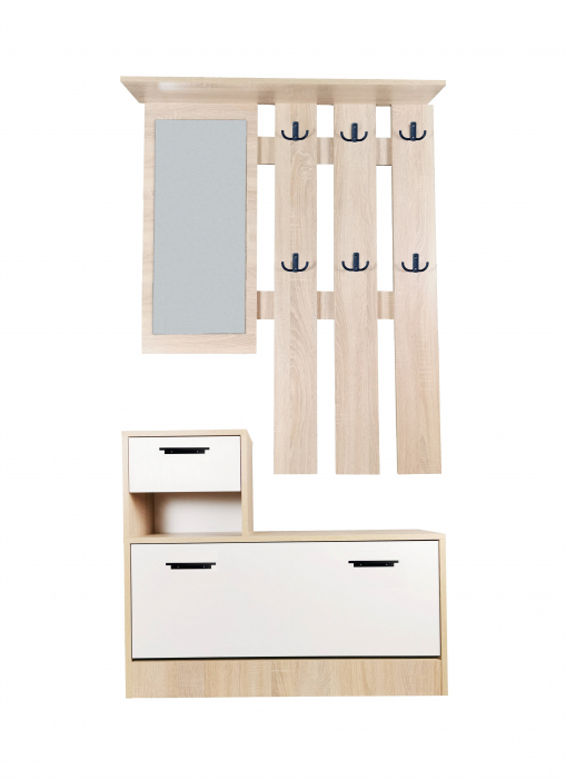 Set mobilier hol Filio, stejar alb cu usi albe, 90x22x116 cm [1]