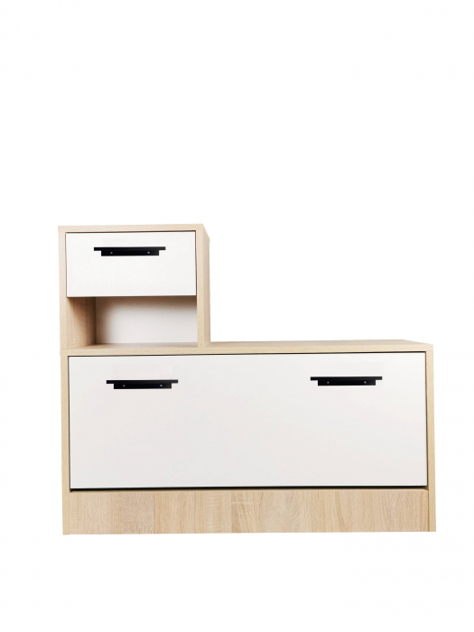 Set mobilier hol Filio, stejar alb cu usi albe, 90x22x116 cm [2]