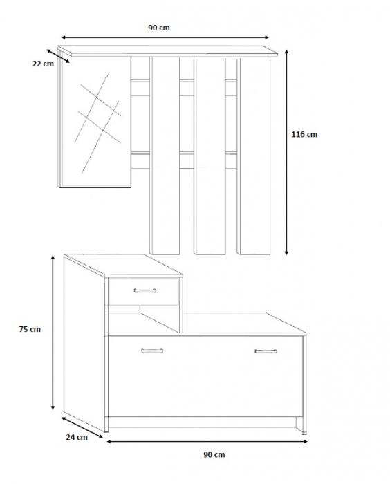 Set mobilier hol Filio, stejar alb cu usi albe, 90x22x116 cm [5]