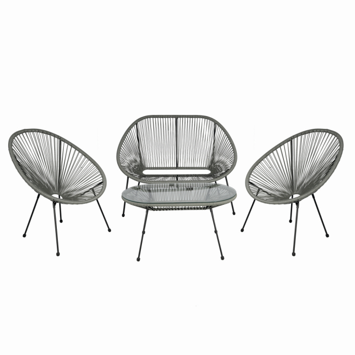 Set mobilier terasa/gradina KLUGMEISTER KJF3643, doua scaune + canapea + masuta, material otel + ratan, culoare gri [1]