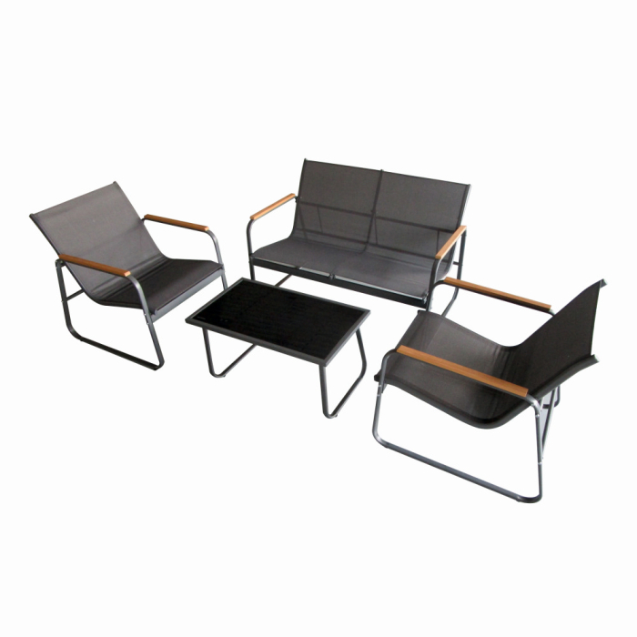 Set mobilier terasa/gradina KLUGMEISTER KJF5226, doua fotolii + canapea + masuta sticla, culoare neagra [1]