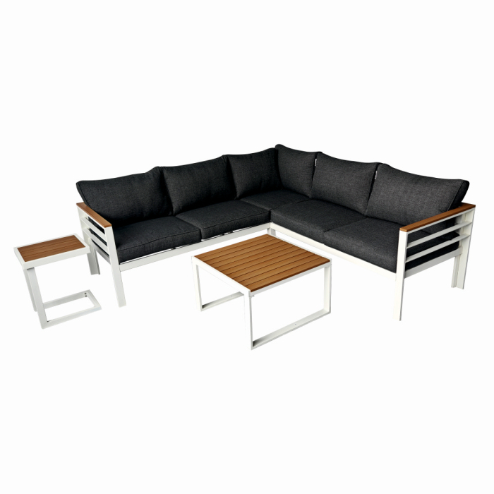 Set mobilier terasa/gradina KLUGMEISTER KJFA003, coltar 5 locuri si masa cu cadru de aluminiu, culoare gri [2]