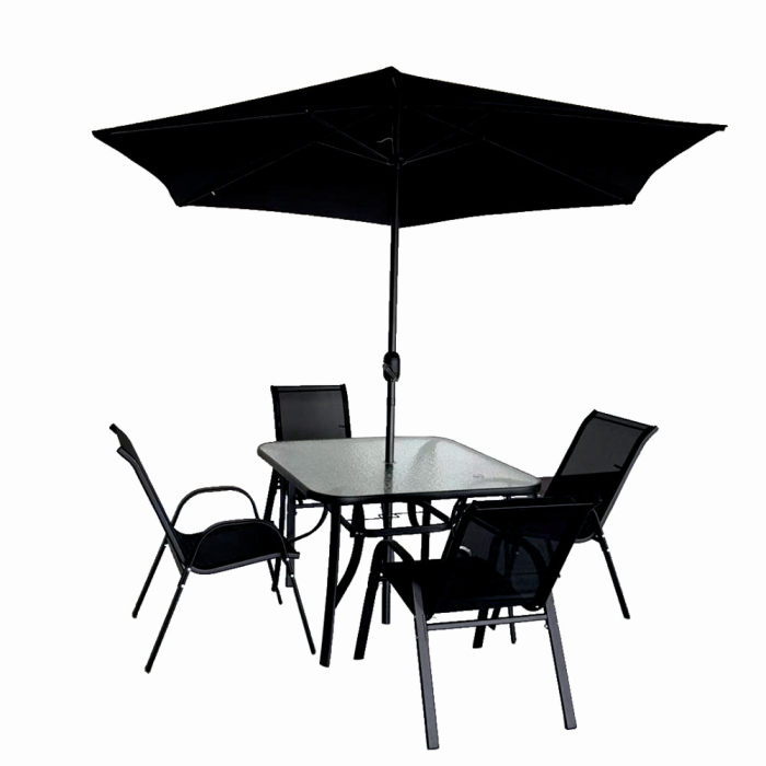 Set mobilier terasa/gradina KLUGMEISTER KJFT011, pentru patru persoane cu umbrela, culoare neagra [1]