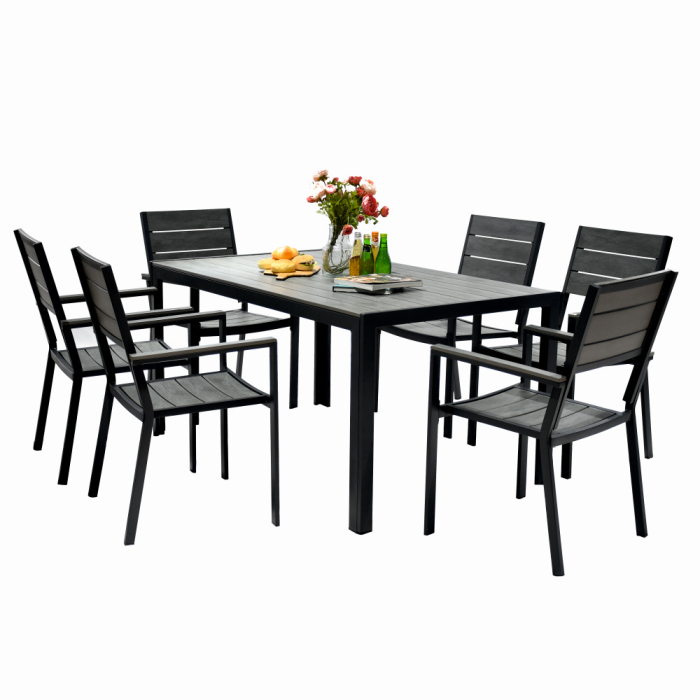 Set mobilier terasa/gradina KLUGMEISTER KJT2056, structura din otel, masa + 6 scaune din HDPE, culoare gri [2]
