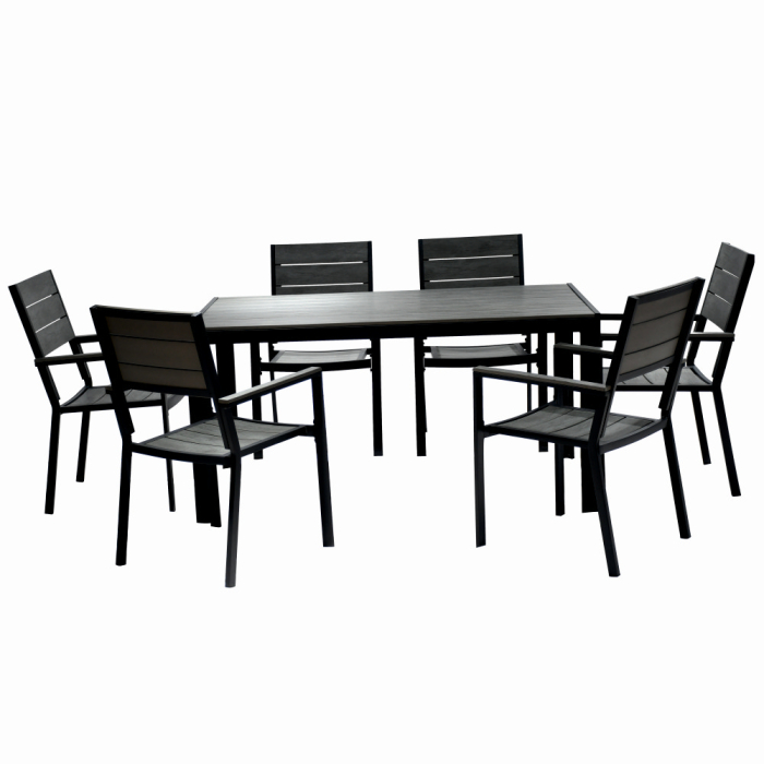 Set mobilier terasa/gradina KLUGMEISTER KJT2056, structura din otel, masa + 6 scaune din HDPE, culoare gri [1]