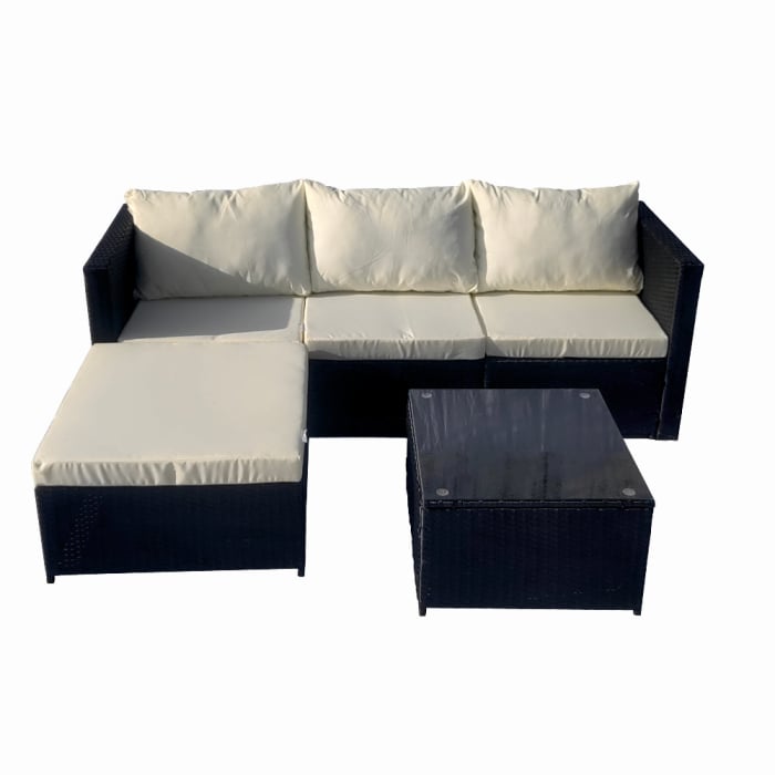 Set mobilier terasa/gradina tip ratan KLUGMEISTER KJFR008, canapea + suport picioare + masuta din sticla securizata, culoare gri [1]