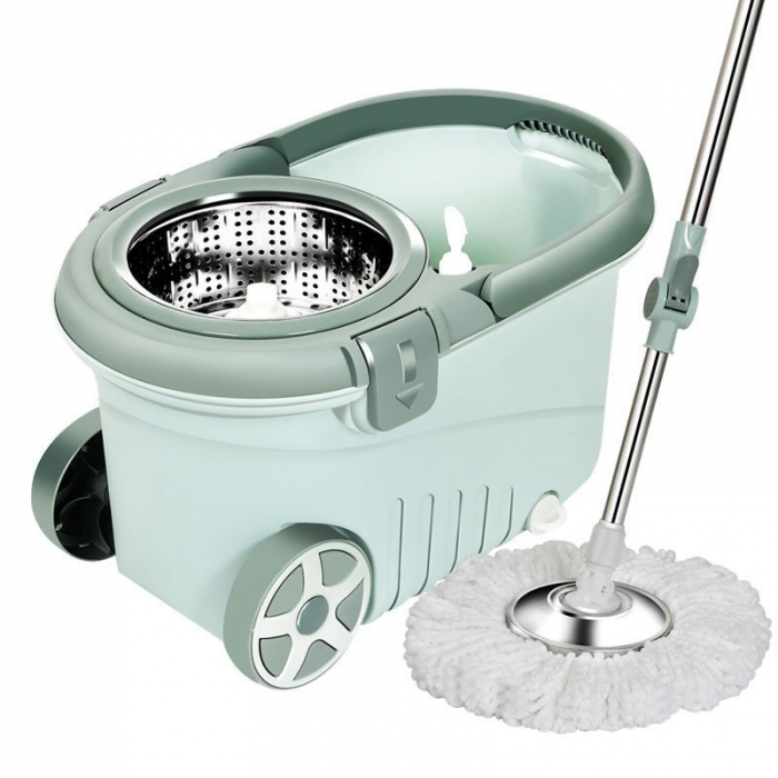 Set mop rotativ cu galeata Flippy, material plastic si microfibra, o rezerva inclusa, rezistent, cu dop scurgere, vas detasabil, orificiu pentru solutie, pentru interior, capacitate 8 l, verde [1]