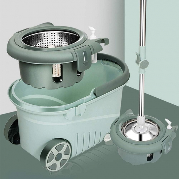 Set mop rotativ cu galeata Flippy, material plastic si microfibra, o rezerva inclusa, rezistent, cu dop scurgere, vas detasabil, orificiu pentru solutie, pentru interior, capacitate 8 l, verde [6]