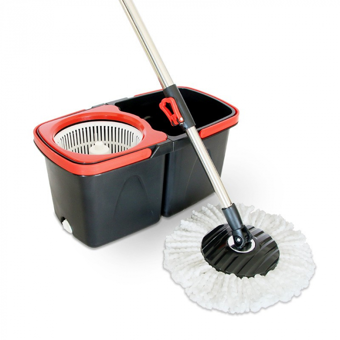 Set mop rotativ cu galeata Flippy, material plastic si microfibra, rezistent, cu dop scurgere, vas detasabil, pentru interior, capacitate 8 l, negru/rosu [5]