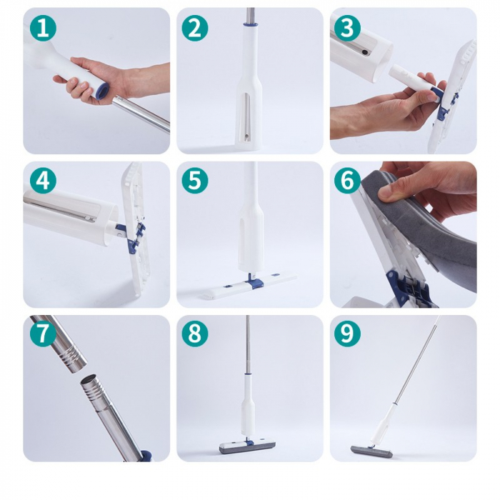 Set Mop Telescopic cu Galeata Pliabila, Flippy, Albastru, 32 cm, Maner Reglabil 140 cm, Sistem de Stoarcere Eficient [4]