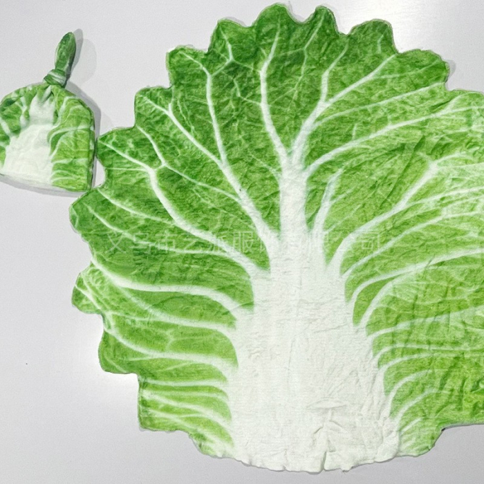 Set patura flanel si caciula Flippy, forma frunza de salata, pentru nou-nascuti, material poliester, 85 cm, verde [9]