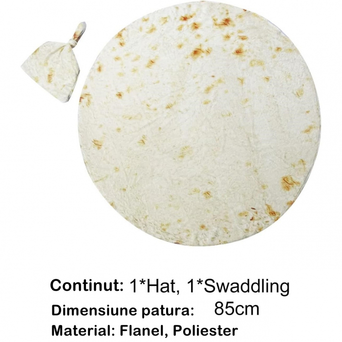Set patura flanel si caciula Flippy, forma lipie, pentru nou-nascuti, material poliester, 85 cm, crem [7]