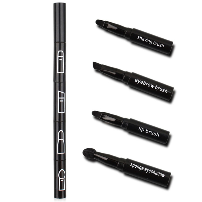 Set Pensule de Machiaj 4in1, Flippy, pentru Fard, Sprancene si Buze, 16 cm, din Plastic, Negru [6]