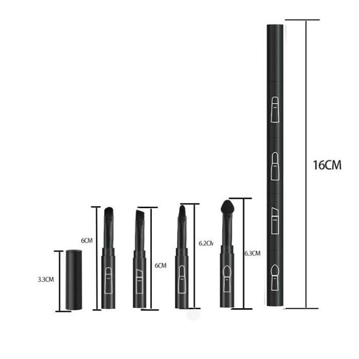 Set Pensule de Machiaj 4in1, Flippy, pentru Fard, Sprancene si Buze, 16 cm, din Plastic, Negru [2]