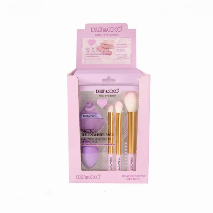 Set Pensule de Machiaj Powder Puff si Buretel, Kevin&amp;Coco, 21x15.4x4cm, Mov [3]