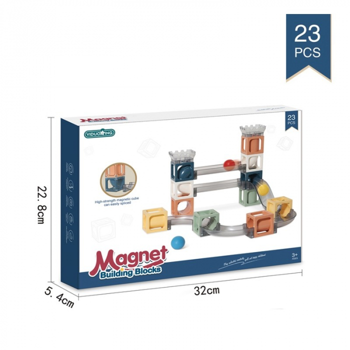 Set piese magnetice de constructie, Flippy, Cu tobogane si bile, 23 piese, Multicolor [6]