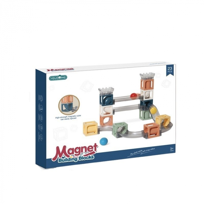 Set piese magnetice de constructie, Flippy, Cu tobogane si bile, 23 piese, Multicolor [3]