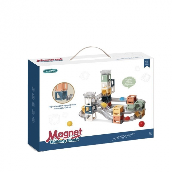 Set piese magnetice de constructie, Flippy, Cu tobogane si bile, 41 piese, Multicolor [4]