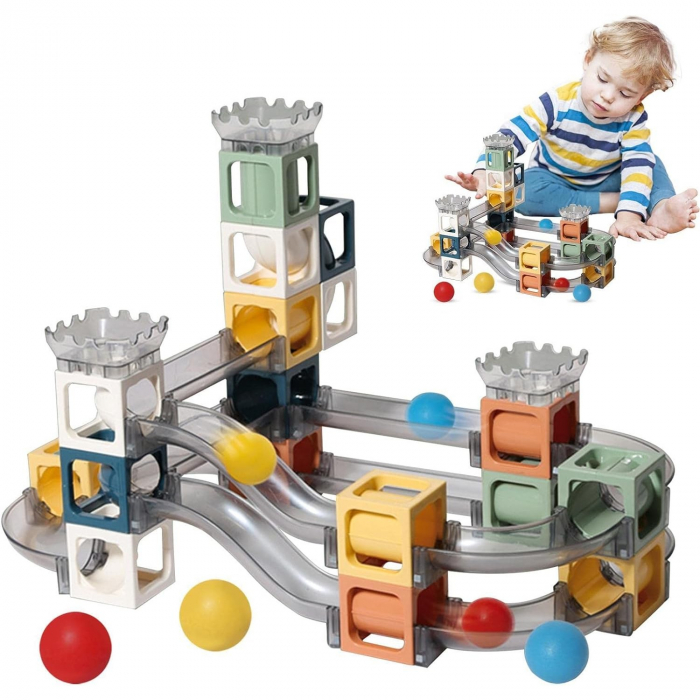 Set piese magnetice de constructie, Flippy, Cu tobogane si bile, 41 piese, Multicolor [7]