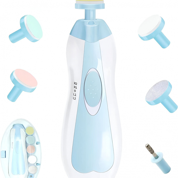 Set Pila Electrica pentru Copii si Bebelusi, Flippy, ABS, 6 Accesorii, cu Lumina LED, Albastru Alb [4]