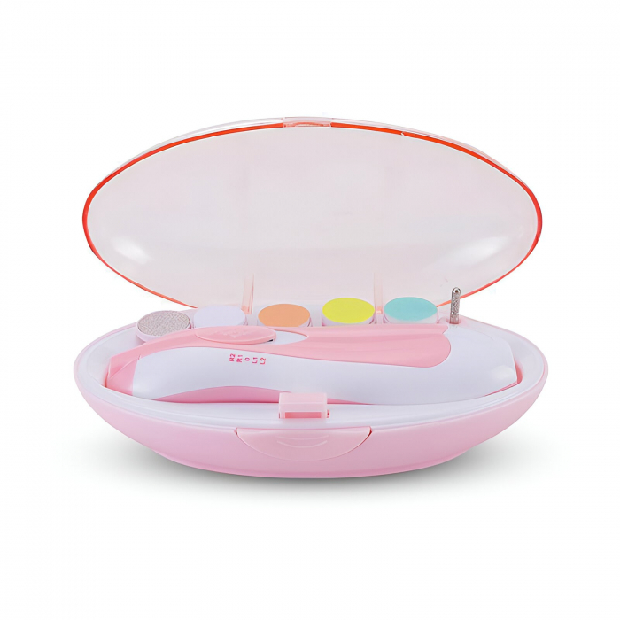 Set Pila Electrica pentru Copii si Bebelusi, Flippy, ABS, 6 Accesorii, cu Lumina LED, Roz Alb [8]