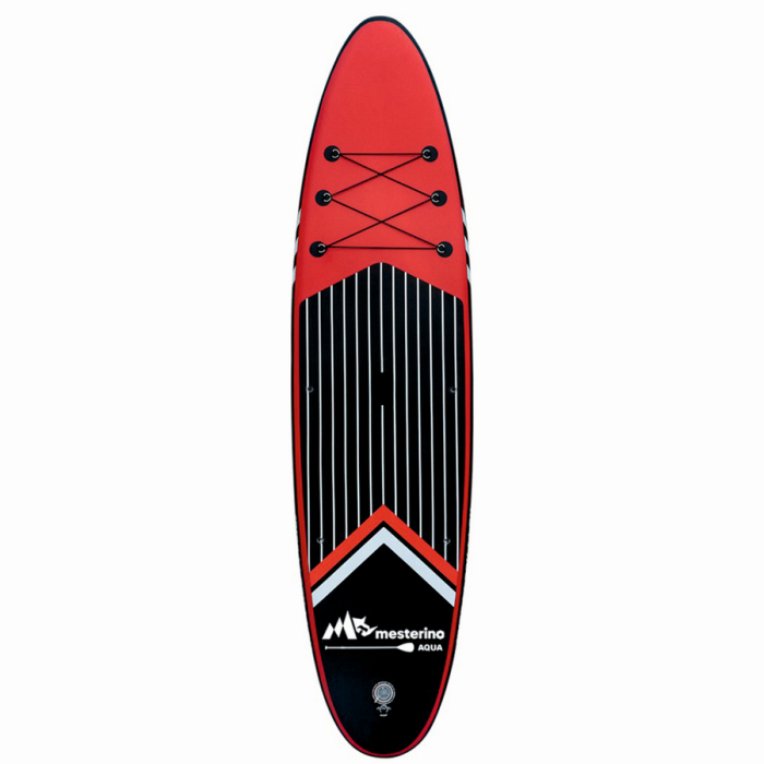 Set placa gonflabila Stand Up Paddle Mesterino Aqua SUP081, 320x81x15cm, geantÄƒ de transport, vasla, pompa, scaun, lesa, kit de reparatii, culoare Abstract Negru-Rosu [3]