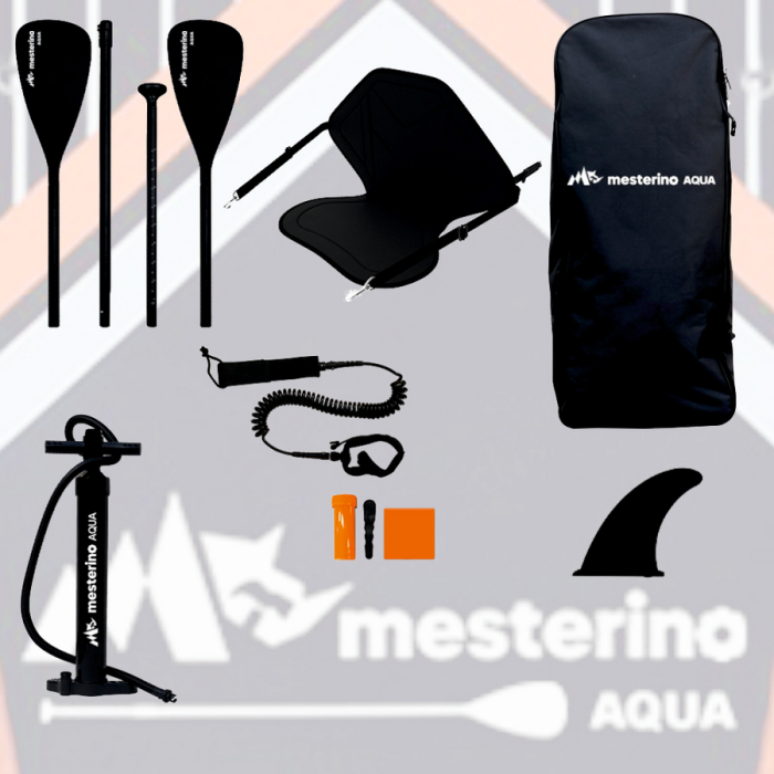 Set placa gonflabila Stand Up Paddle Mesterino Aqua SUP081, 320x81x15cm, geantÄƒ de transport, vasla, pompa, scaun, lesa, kit de reparatii, culoare Abstract Negru-Rosu [6]