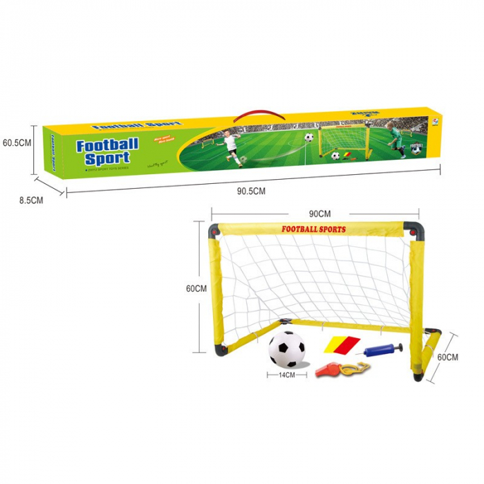 Set Poarta de Fotbal pentru Copii, Flippy, 60x90 cm, Minge, Cartonase, Pompa, Fluier, Interactiv, Distractiv, Galben [2]