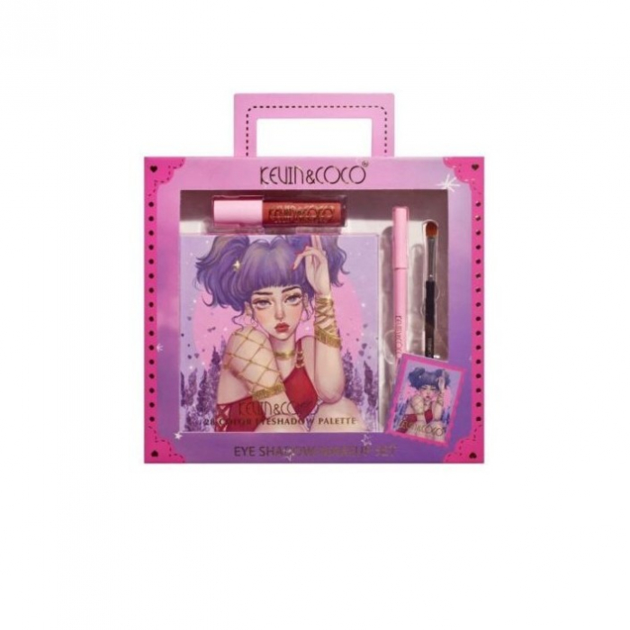 Set Produse de Machiaj, Kevin &amp; Coco, 28 Culori, Fard de Ochi, Ruj, Pensula si Creion, Varianta 2 [2]