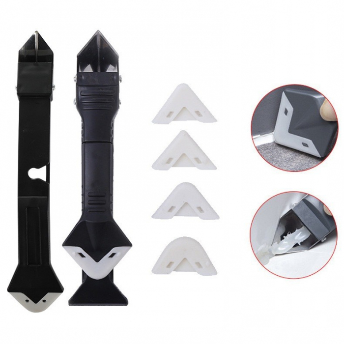 Set Racleta pentru Indepartare Adeziv, Racleta pentru Silicon si Lipici, 5 Capete din silicon, Dimensiune Inchisa 18.8 x 4 x 2.8 cm, Metal, Negru [8]