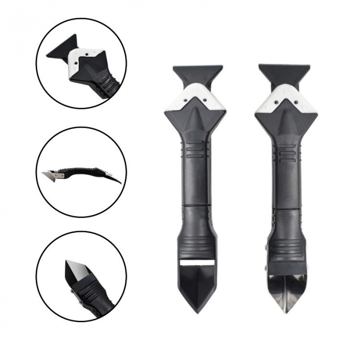 Set Racleta pentru Indepartare Adeziv, Racleta pentru Silicon si Lipici, 5 Capete din silicon, Dimensiune Inchisa 18.8 x 4 x 2.8 cm, Metal, Negru [7]