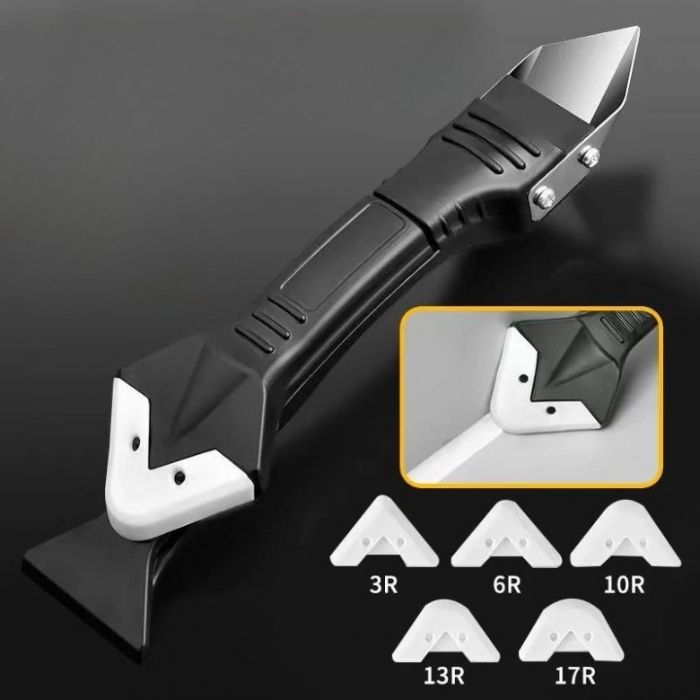 Set Racleta pentru Indepartare Adeziv, Racleta pentru Silicon si Lipici, 5 Capete din silicon, Dimensiune Inchisa 18.8 x 4 x 2.8 cm, Metal, Negru [6]