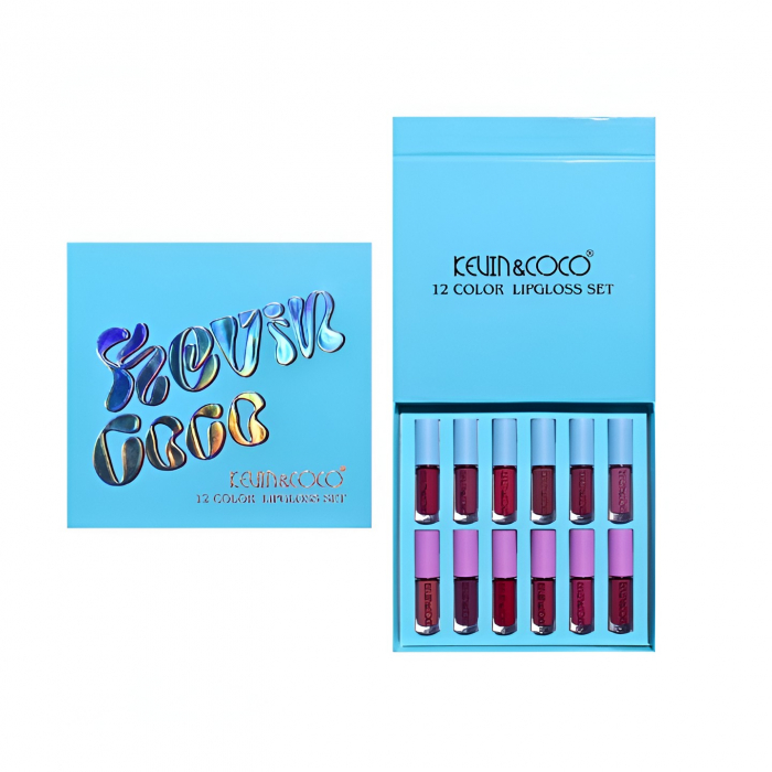 Set Rujuri de Buze, KEVIN &amp; COCO, 12 Culori, 17x14.8x2.9 cm, Diferite Nuante, LipGloss, Albastru [1]