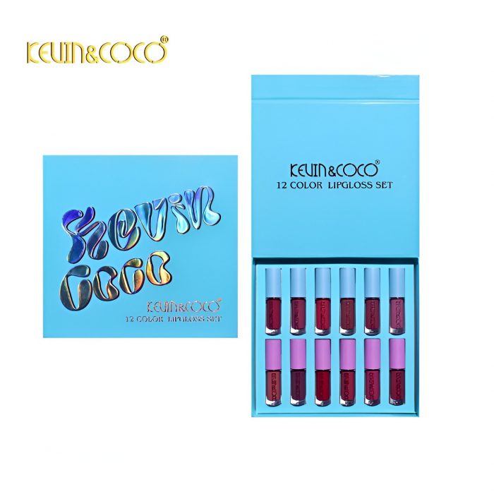 Set Rujuri de Buze, KEVIN &amp; COCO, 12 Culori, 17x14.8x2.9 cm, Diferite Nuante, LipGloss, Albastru [4]