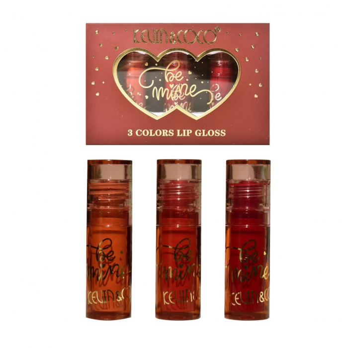 Set Rujuri de Buze Lucioase, KEVIN &amp;amp; COCO, Be Mine 3 Culori, Lip-Gloss, 11 x 7.3 x 2.7cm, Roz-Rosu, Varianta B [1]