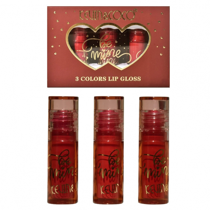 Set Rujuri de Buze Mate, KEVIN &amp;amp; COCO, Be Mine 3 Culori, Lip-Gloss, 11 x 7.3 x 2.7cm, Roz, Varianta A [1]