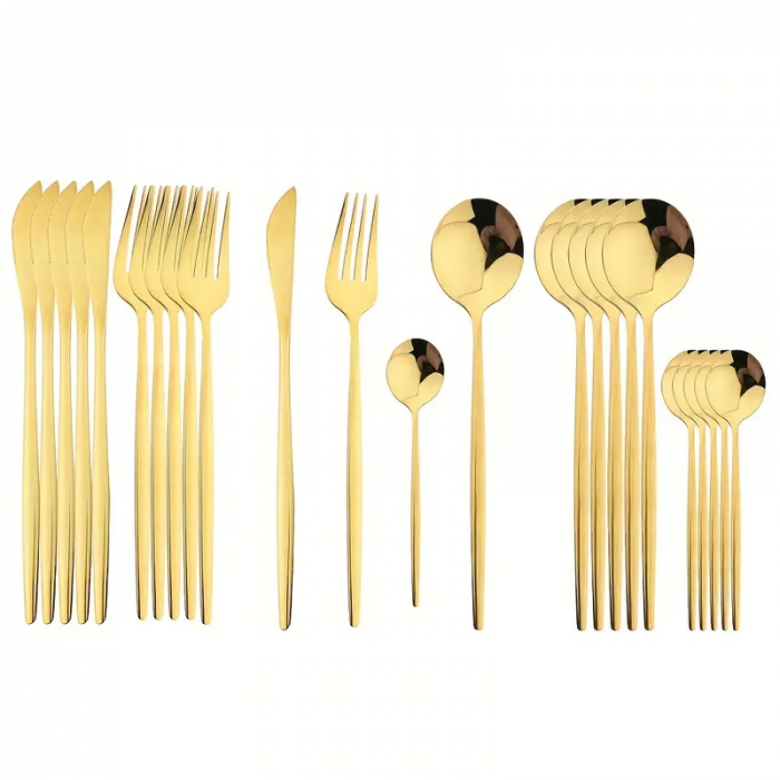 Set tacamuri din inox / 24 de piese / 6 cutite de cina / 6 furculite de cina / 6 linguri de cina / 6 lingurite / GOLD [1]